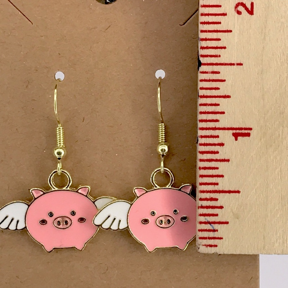 Pig With Wings Dangle Earrings 18k Gold Plated Hook Fashion Jewelry - Picture 2 of 4